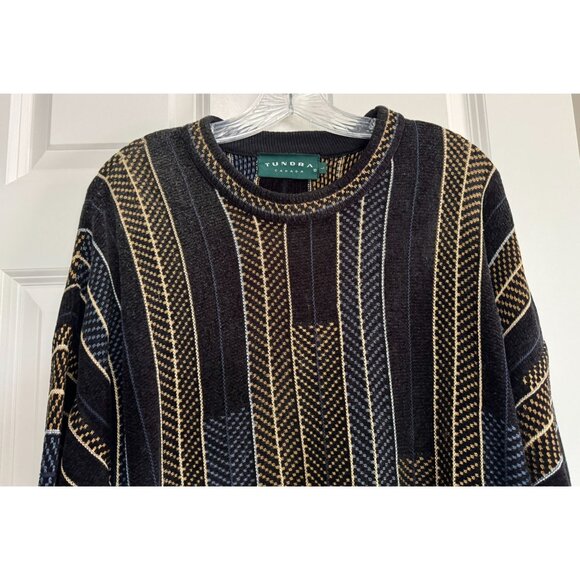 Vintage Tundra Canada Sweater Black Striped Cosby Grandpacore Retro Mens Large L - Picture 3 of 6